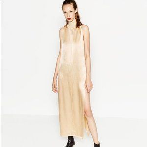 Zara Cream High Neck Sateen Maxi Dress
